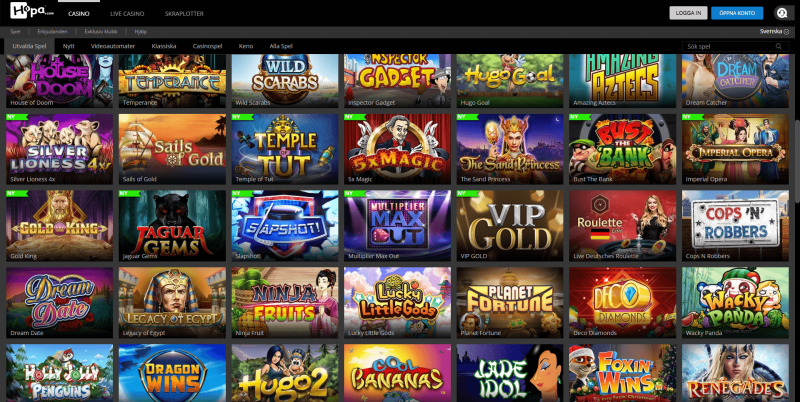 Hopa Casino spelutbud och slots