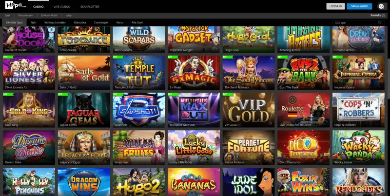 Hopa Casino spelutbud och slots