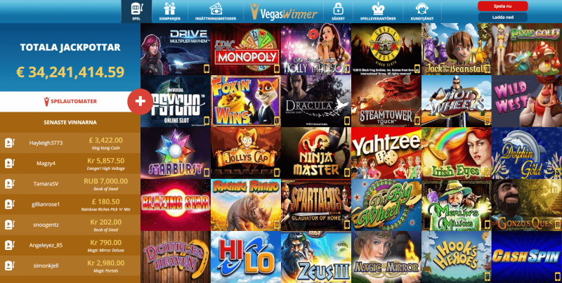 Vegas Winner Casino spelutbud och slots