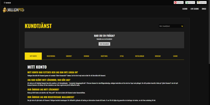 Millionpot Casino FAQ