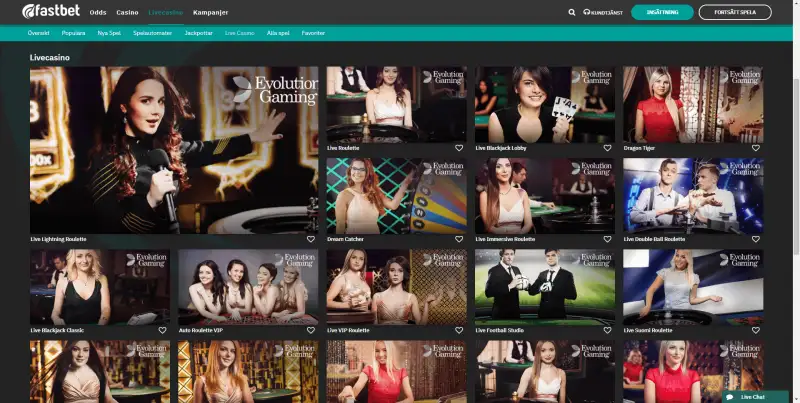 live casino på spelbolag