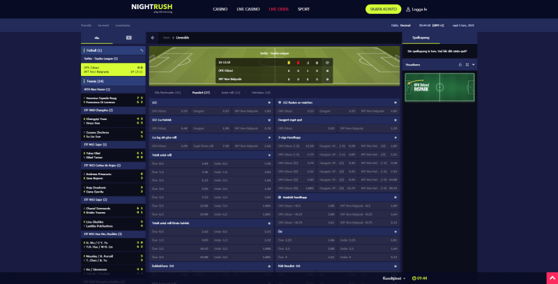 Odds och betting på Nightrush