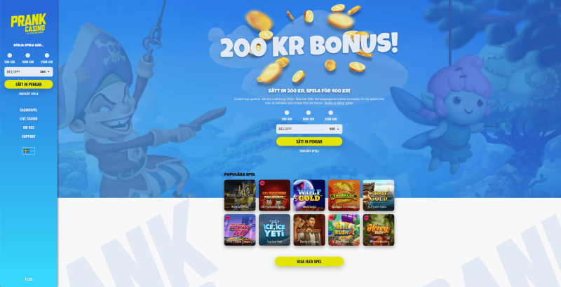 Prank Casinos nya startsida med bankid