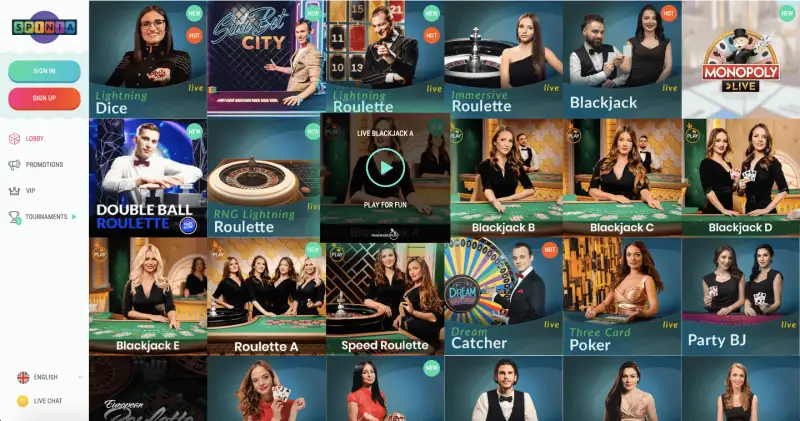 Spinia Casino med över 150 live casino spel