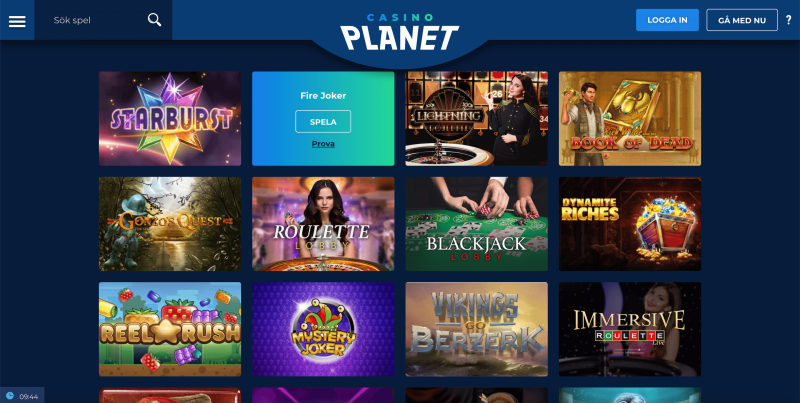 Casino Planet spelutbud med slots