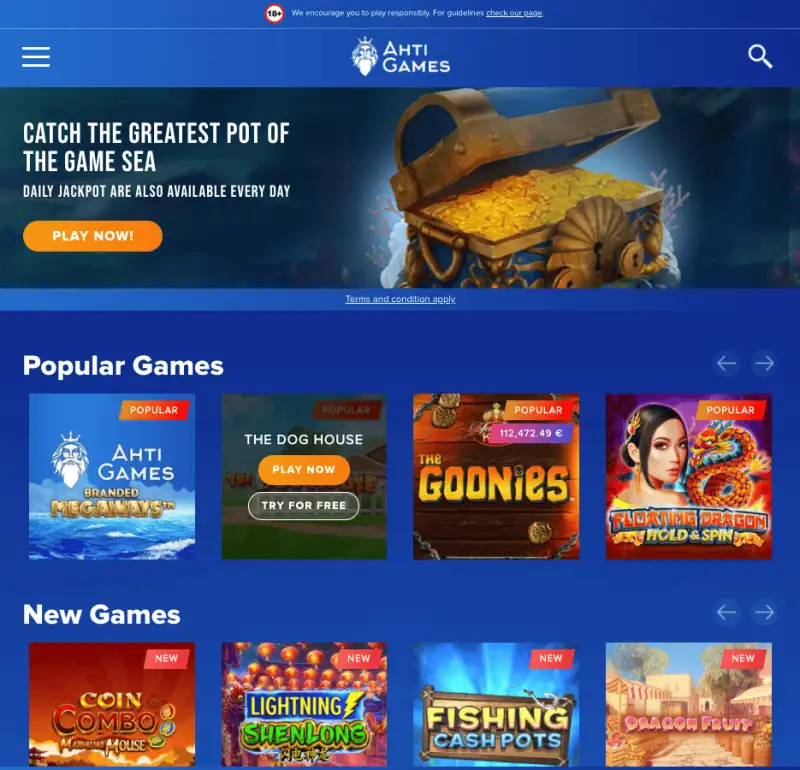 Ahti Games Casino startsida