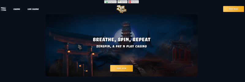 ZenSpin Casino startsida i desktop