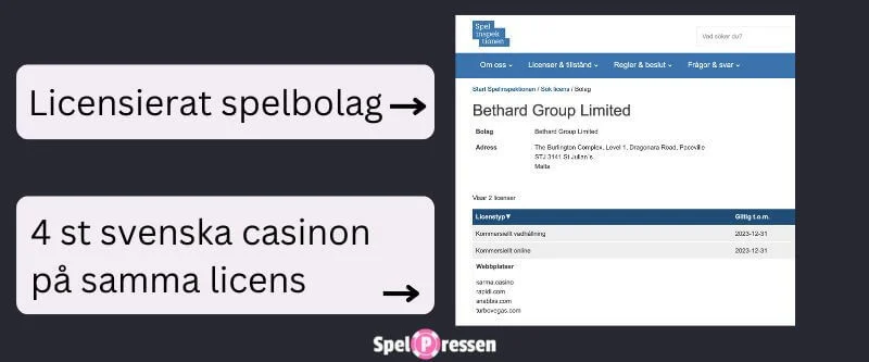 Spelbolag med flera svenska casinon på sin licens