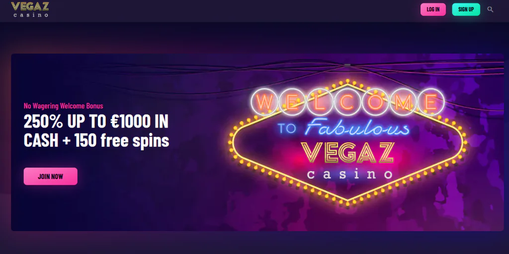 bild på Vegaz casinos startsida